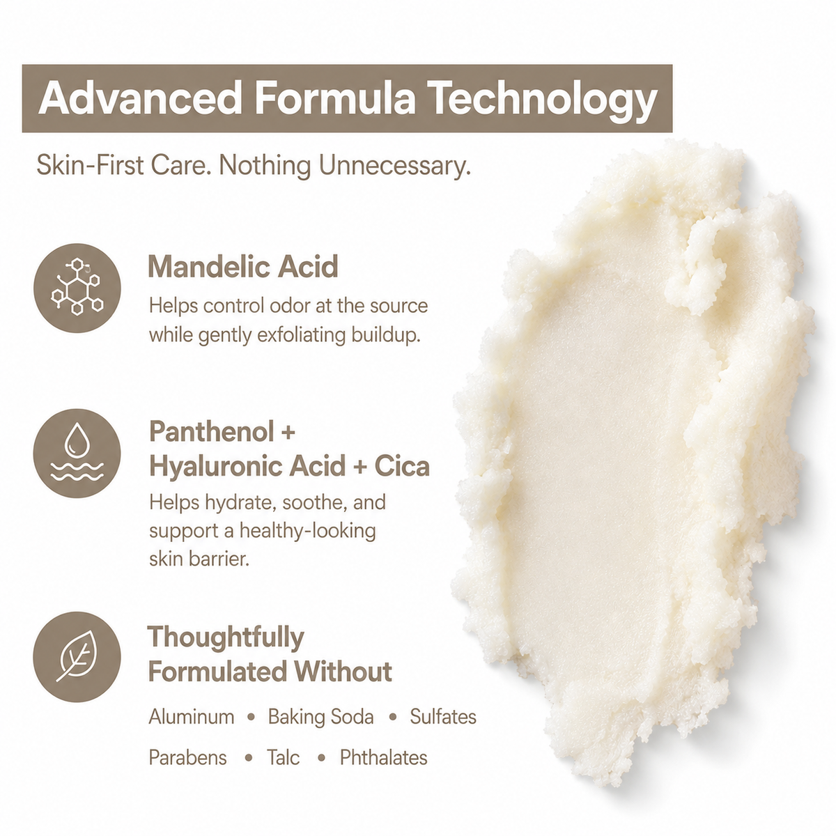 Mandelic Acid + Hyaluronic Acid 72HR Odor Defense Whole Body Stick |Soft Vanilla