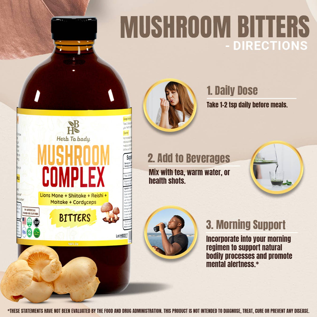 Mushroom Complex Bitters – 16oz | Immunity, Vitality