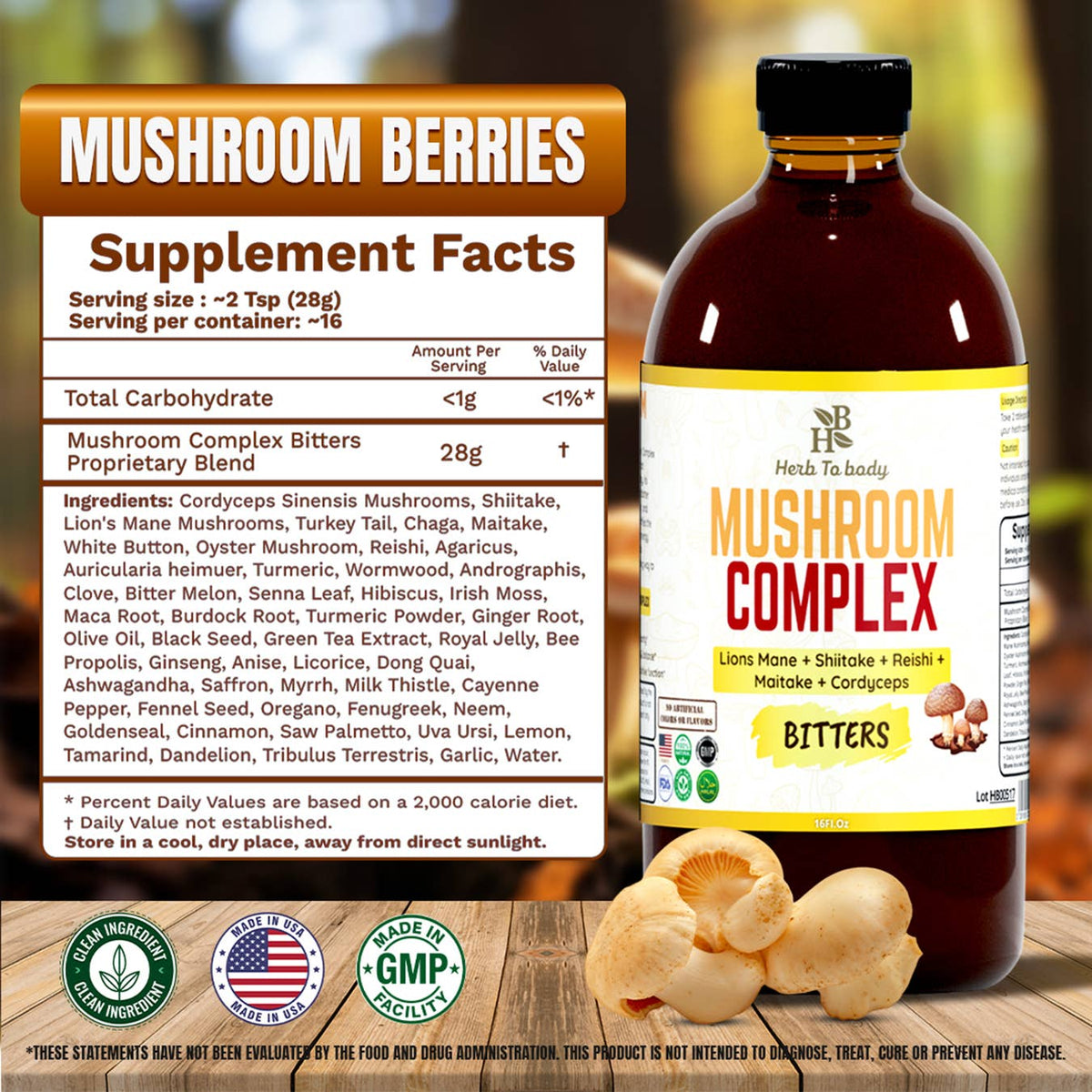 Mushroom Complex Bitters – 16oz | Immunity, Vitality