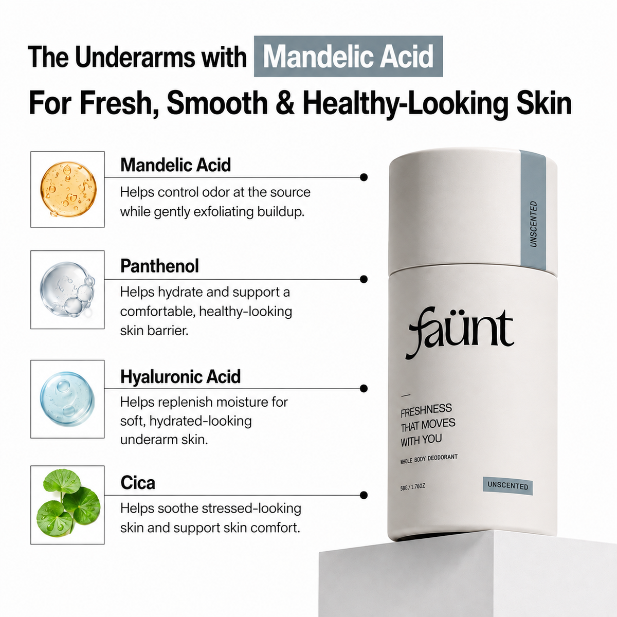 Mandelic Acid + Hyaluronic Acid 72HR Odor Defense Whole Body Stick |Unscented