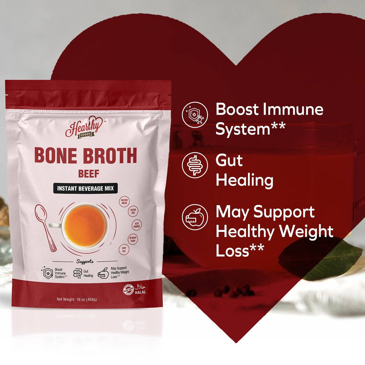 Beef Bone Broth Powder, Halal, Keto, Paleo, Gluten Free