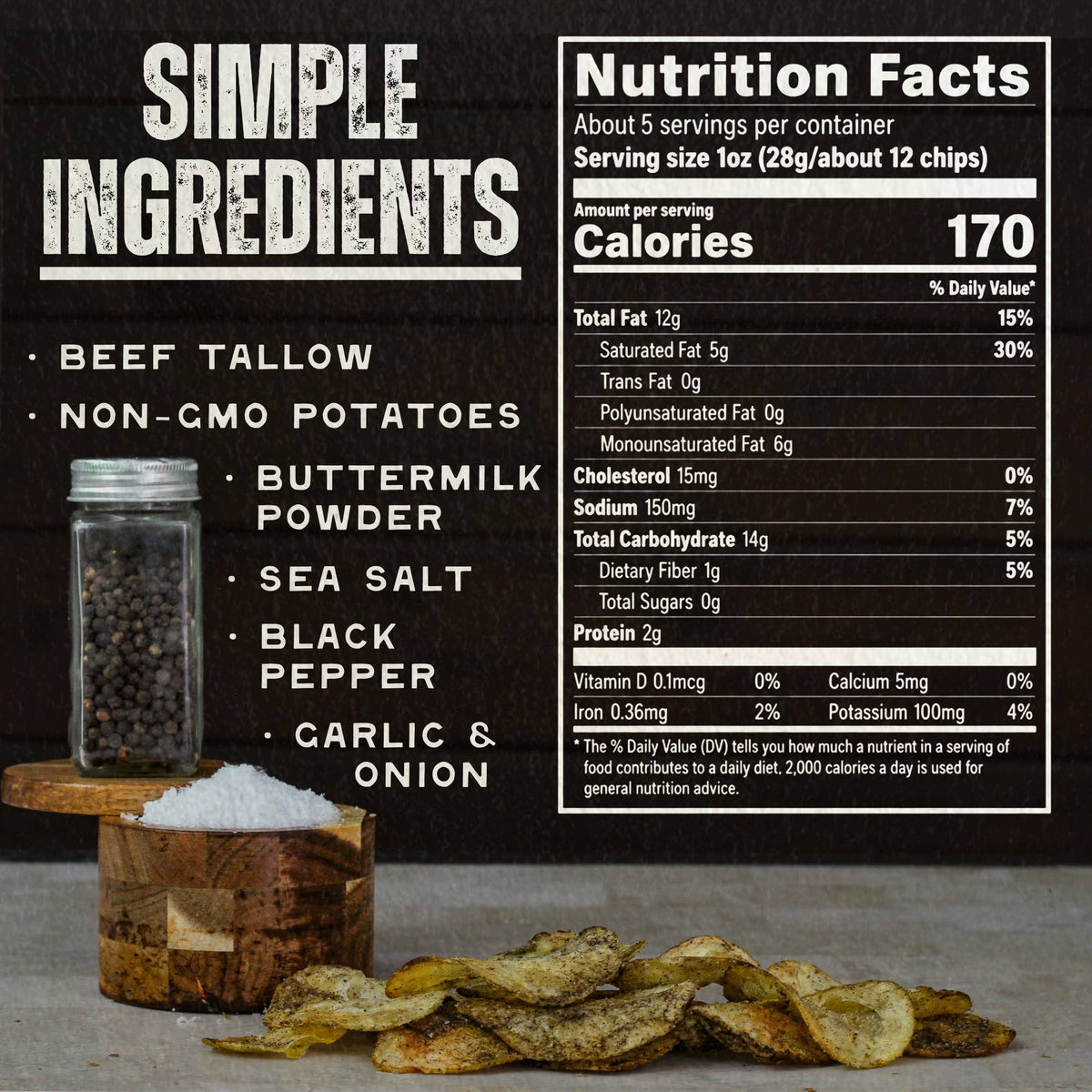 Beef Tallow Potato Chips - Salt N' Pepper