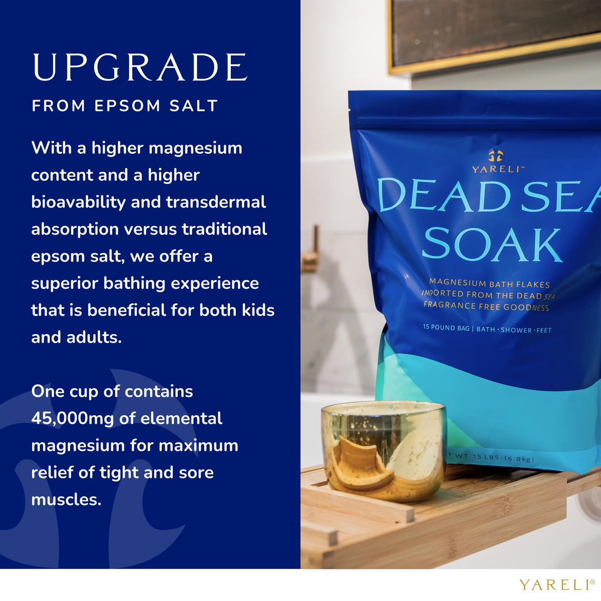 Unscented Dead Sea Salt & Magnesium Bath Soak Flakes - 15lb