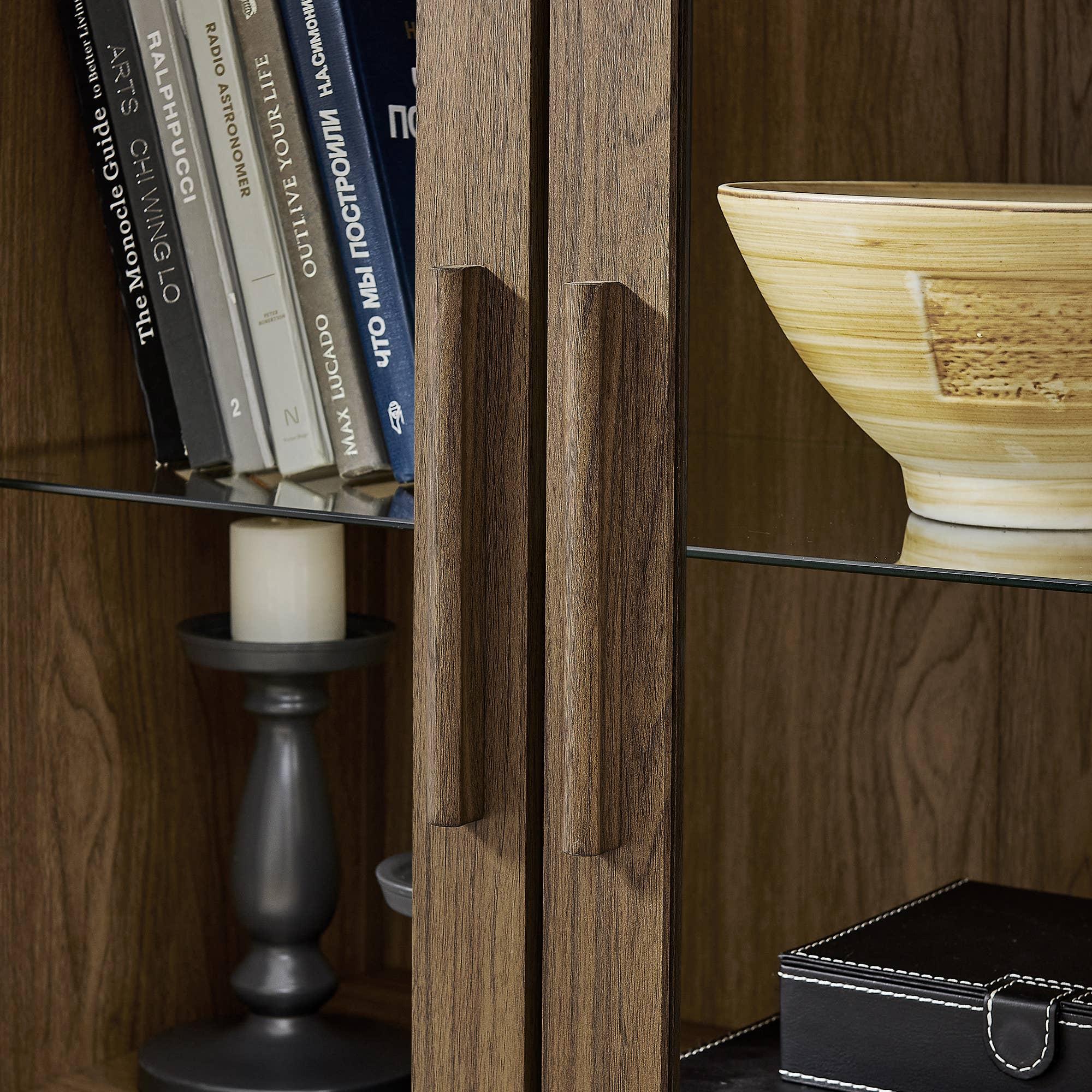 Modern Retro SalonStorage Cabinet with Light &Glass Shelves
