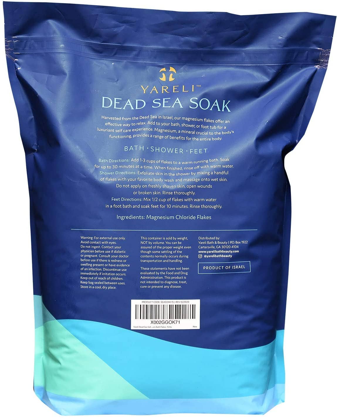 Unscented Dead Sea Salt & Magnesium Bath Soak Flakes - 15lb
