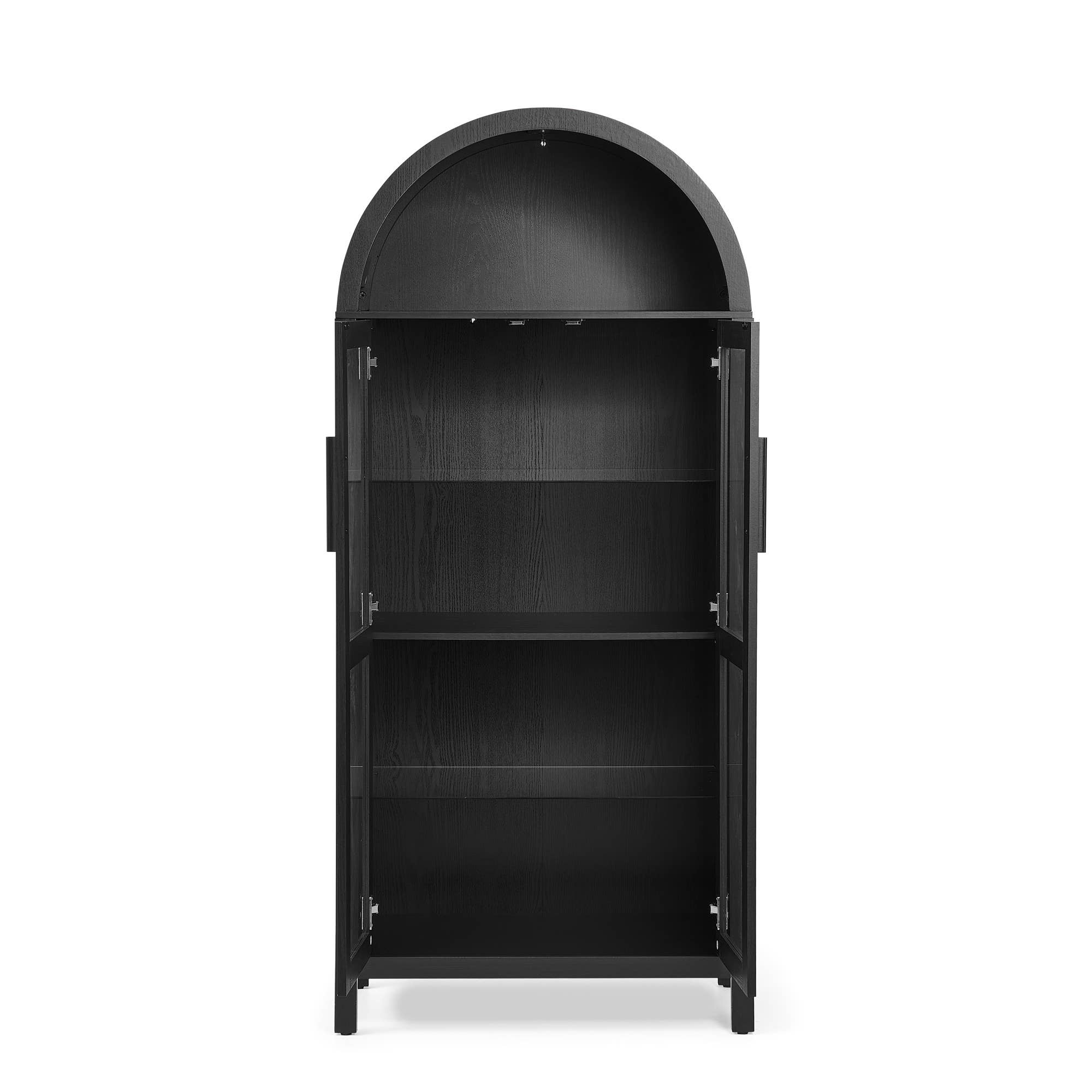 Modern Retro SalonStorage Cabinet with Light &Glass Shelves