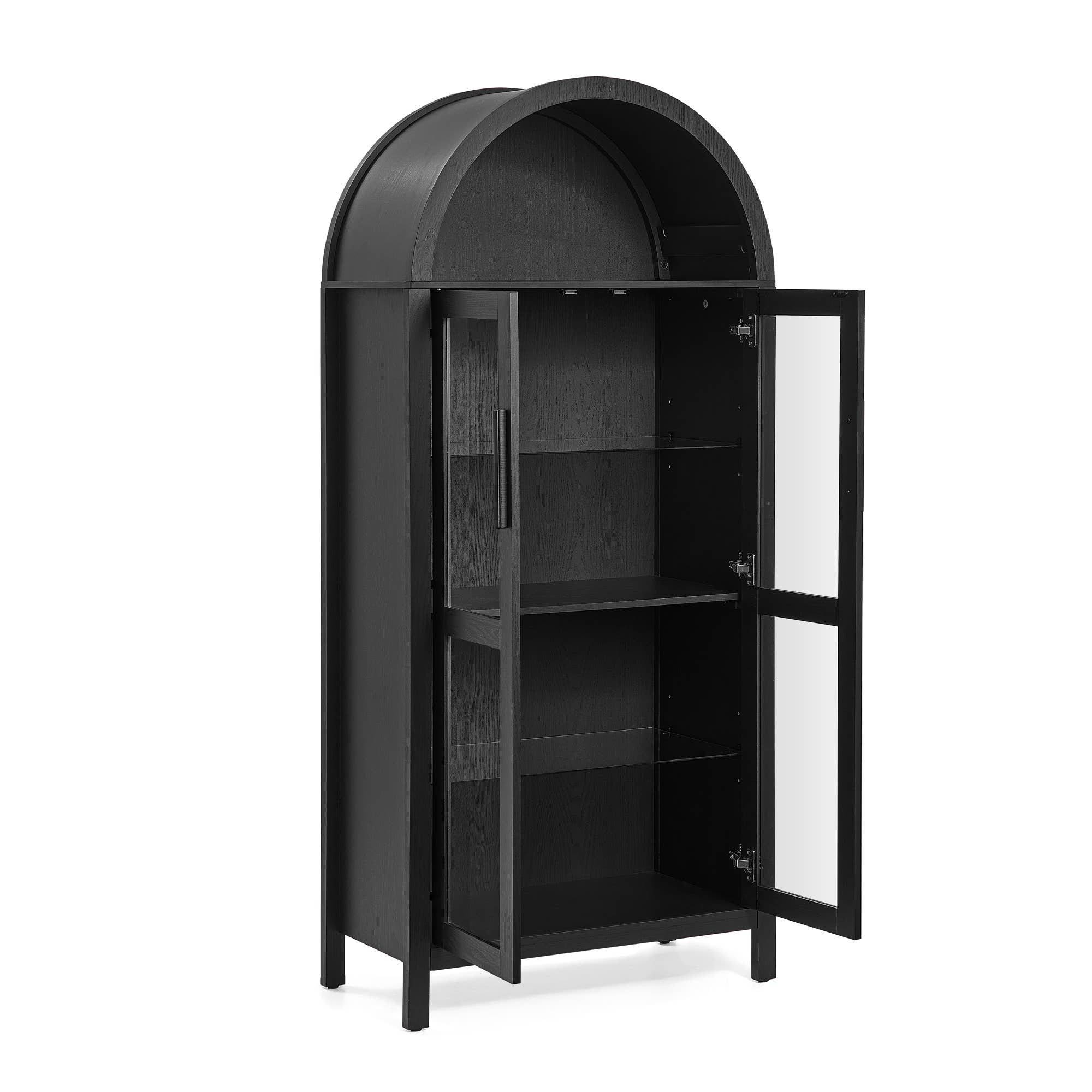 Modern Retro SalonStorage Cabinet with Light &Glass Shelves